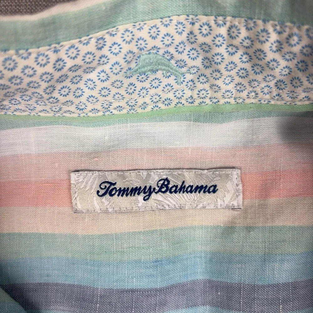 Tommy Bahama Shirt Mens Large Multicolor Striped Long Sleeve Linen Button Up